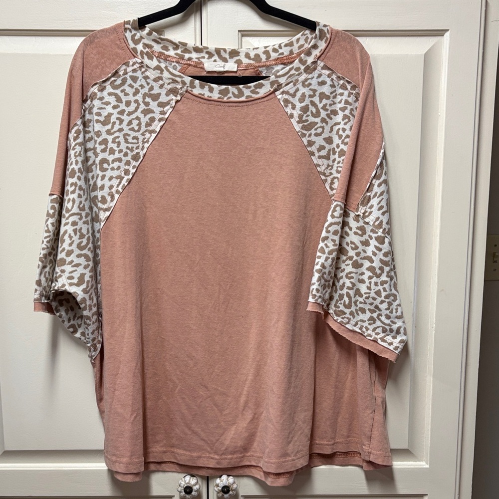 Leopard Print Women's Top - Pink and Cream